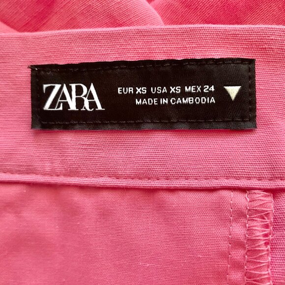 New Zara Pleated High Waist Linen Blend Shorts, XS, Pink - Picture 8 of 11